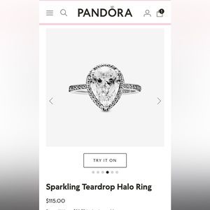 Pandora Size 8 Sterling Silver Sparkling Teardrop Ring